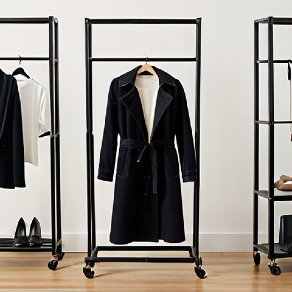 **

A well-organized minimalist wardrobe showcasing essential items like a white shirt, border tee, cashmere knit sweater, denim jeans, a black trench coat, and simple accessories. Focus on clean lines, neutral colors, and excellent lighting to show off the quality and versatility of the items. A lifestyle shot.

**