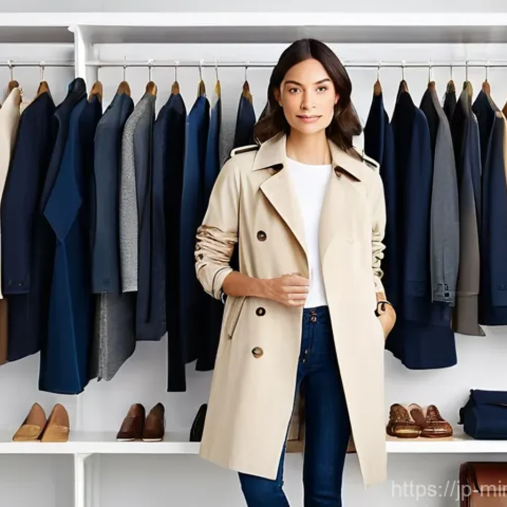 미니멀 워드로브의 색상 팔레트 구성하기 - **"Minimalist Wardrobe, Curated Base Colors"**
A chic woman in her early 30s stands confidently ...