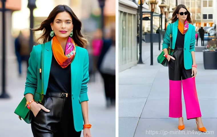 미니멀 워드로브의 색상 팔레트 구성하기 - **"Minimalist Wardrobe, Curated Base Colors"**
    A chic woman in her early 30s stands confidently ...