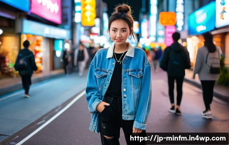 미니멀 워드로브와 스트리트 패션의 융합 - **Prompt:** A young woman in her early 20s stands in a vibrant Tokyo street, wearing an oversized, s...